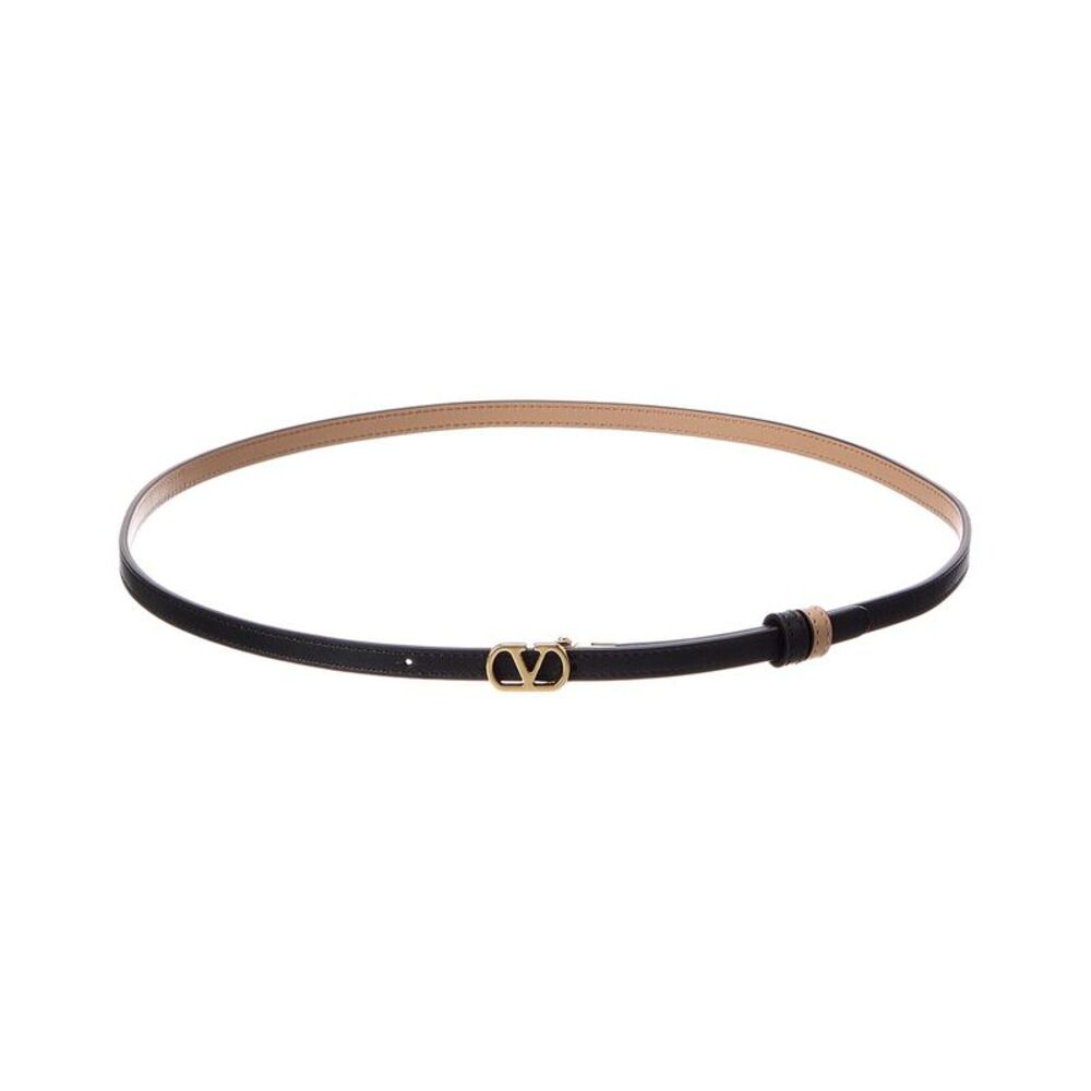 Valentino Vlogo Signature Reversible Leather Belt, Black